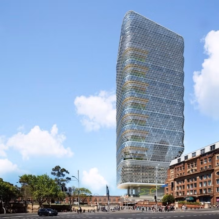 Tại Australia, trụ sở Atlassian - tòa nhà gỗ lai (hybrid timber) cao nhất thế giới sẽ được hoàn thành trong năm nay. Cao 180 mét, công trình có kết cấu gỗ bên trong, bao bọc bởi lớp vỏ thép và kính, vượt qua kỷ lục trước đó của Ascent tại Mỹ (86,6 mét). Ảnh: Dezeen