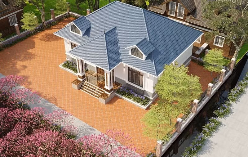 Nhà cấp 4 gác lửng mái Nhật chú trọng đến hình dáng đơn giản, độ dốc nhẹ, giúp hạn chế tác động của ánh nắng mặt trời. Ảnh: 3bdesign