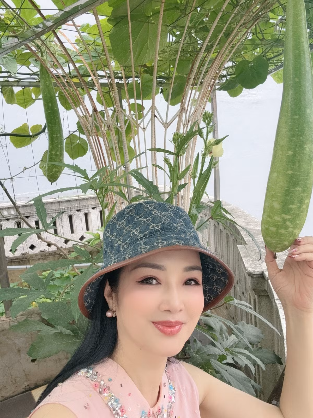 Trước đó, người đẹp 7X cũng khoe giàn bầu sum suê trái. Ảnh: FBNV