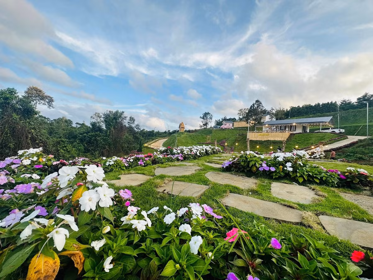 Nối liền các khu nhà là hồ nước, vườn cây cảnh và hoa. Ảnh: FBNV