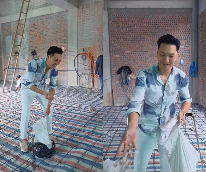 Vợ Mạnh Trường hóm hỉnh: "Em đi rải đá thạch anh để mang lại may mắn, mà chồng em bảo như rắc thóc cho gà". Ảnh: FBNV