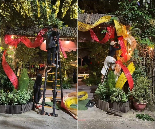 Cổng vào cũng được trang hoàng lộng lẫy. Ảnh: FBNV