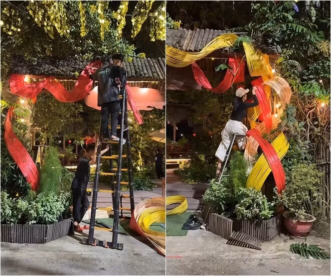 Cổng vào cũng được trang hoàng lộng lẫy. Ảnh: FBNV