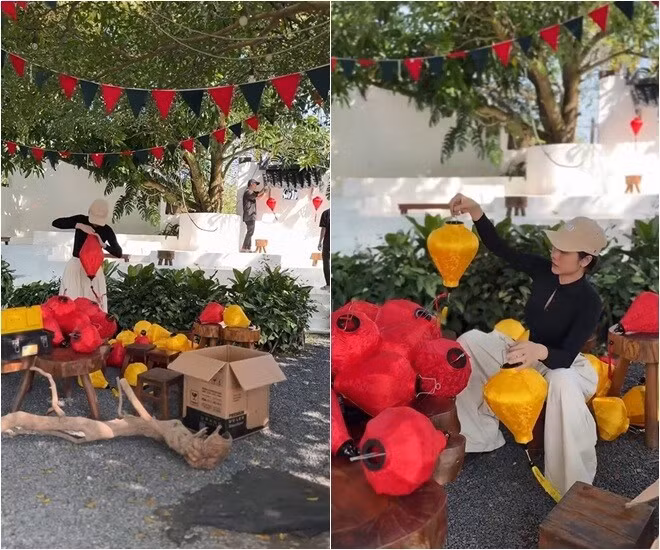 Dù sở hữu villa hoành tráng nhưng Vân Trang không mua sắm lãng phí mà chủ yếu tận dụng các món đồ của mùa cũ và biến tấu theo những cách mới lạ. Ảnh: FBNV