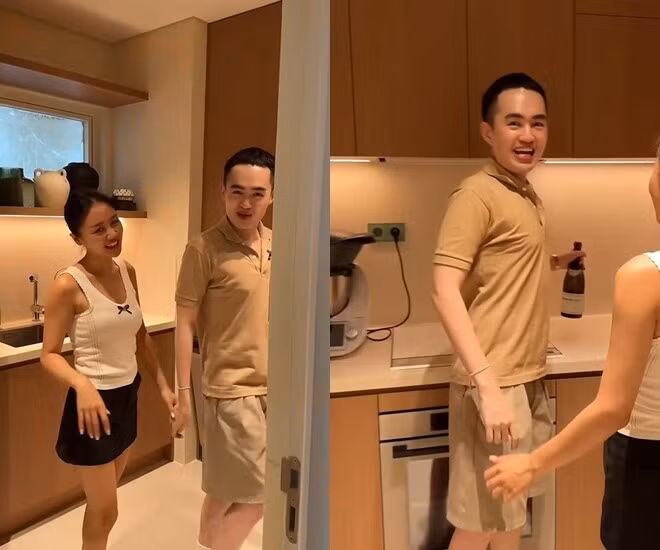 Khu bếp thiết kế hiện đại với vật liệu gỗ chủ đạo. Ảnh chụp màn hình