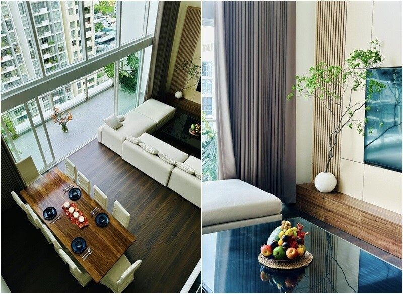 Về Việt Nam sau một thời gian định cư ở Singapore cùng chồng con, Đoan Trang khoe căn hộ thông tầng mới tại TP HCM. Ảnh: FBNV