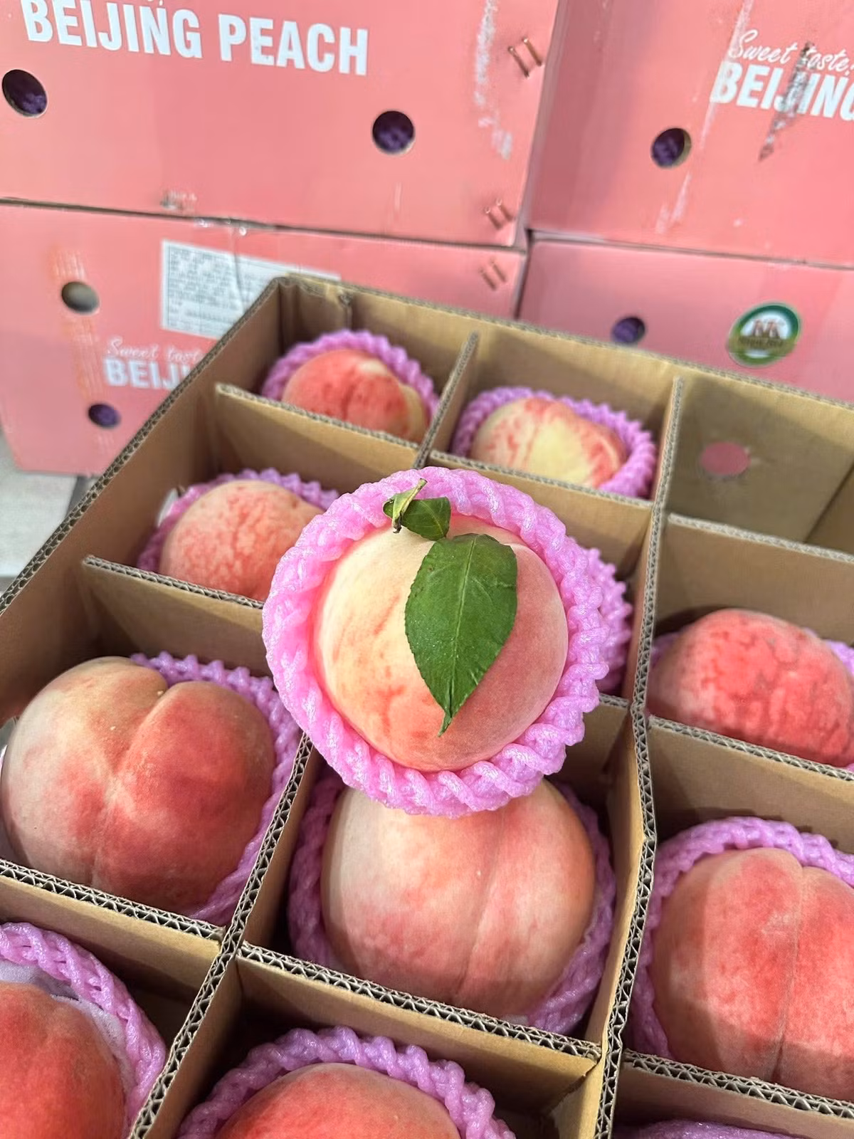 Theo chị Loan, ở chợ đào Trung Quốc có nhiều loại, giá chỉ vài chục nghìn đồng/kg nhưng nhiều khách vẫn chọn đào tiên Bắc Kinh. Ảnh: Facebook