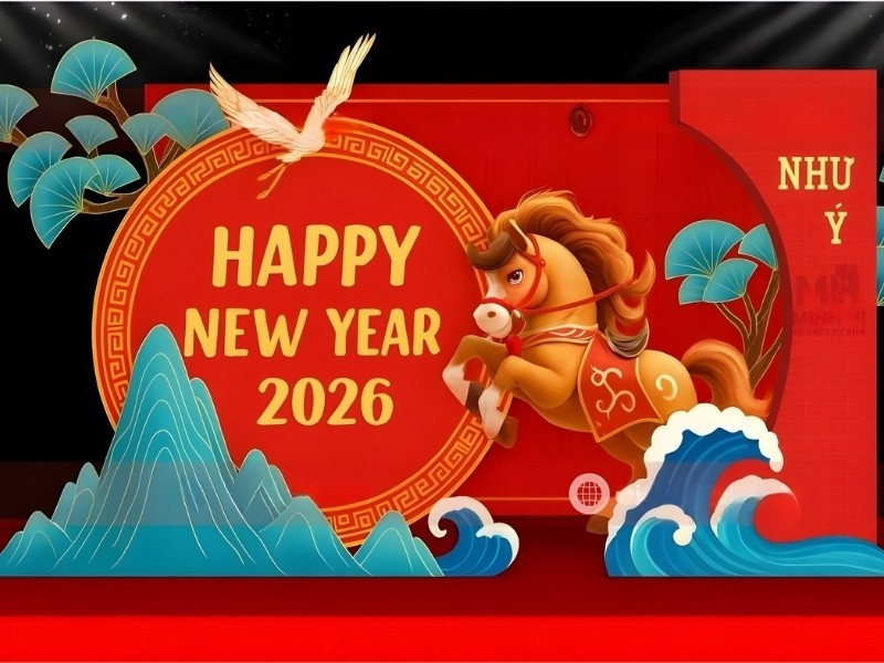 Trang trí tiểu cảnh với linh vật của năm kết hợp cùng hoa mai, hoa đào, bao lì xì đỏ và đèn lồng nhằm tạo điểm nhấn sinh động, thể hiện mong ước may mắn và thịnh vượng trong năm mới. Ảnh: Shopee