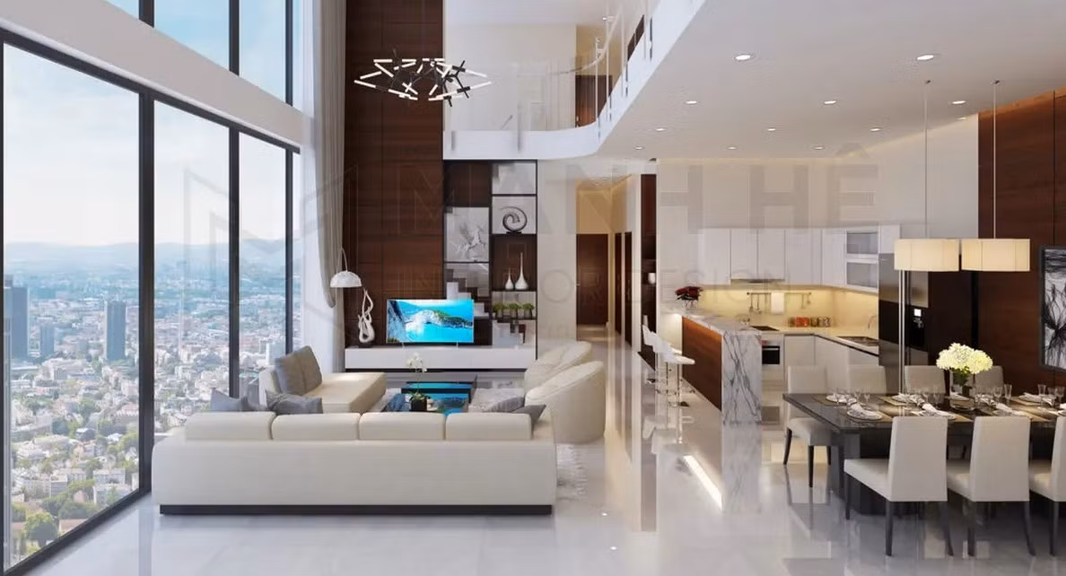 Với gia đình đông người hoặc nhiều thế hệ, căn hộ thông tầng cho phép phân chia rõ ràng giữa khu sinh hoạt chung và không gian nghỉ ngơi. Ảnh: Noithatmanhhe