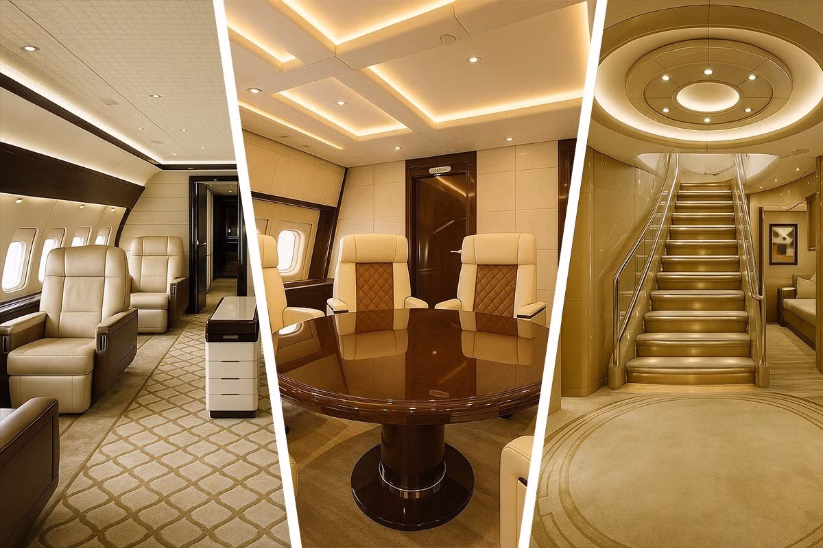 Nội thất trên máy bay do hãng thiết kế Pháp Cabinet Alberto Pinto đảm nhận, mang phong cách hoàng gia. Ảnh: Getty