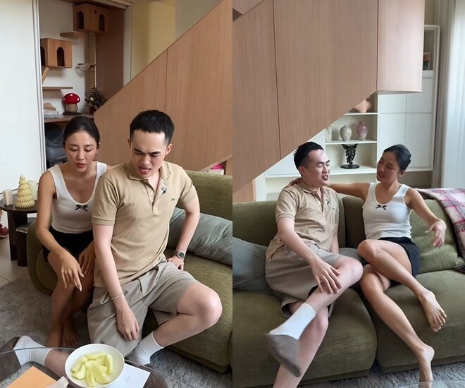 Phòng khách đồng bộ về màu sắc giữa sàn nhà, thảm trải sàn và kệ trưng bày đồ gốm. Ảnh chụp màn hình