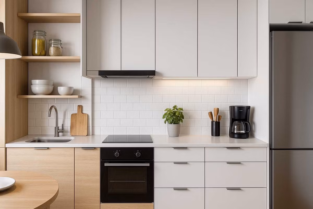 Nhiều thiết kế bếp chú trọng sự gọn gàng, tối giản nên cắt giảm tủ trên hoặc làm tủ trang trí là chủ yếu. Ảnh: ABC Kitchens