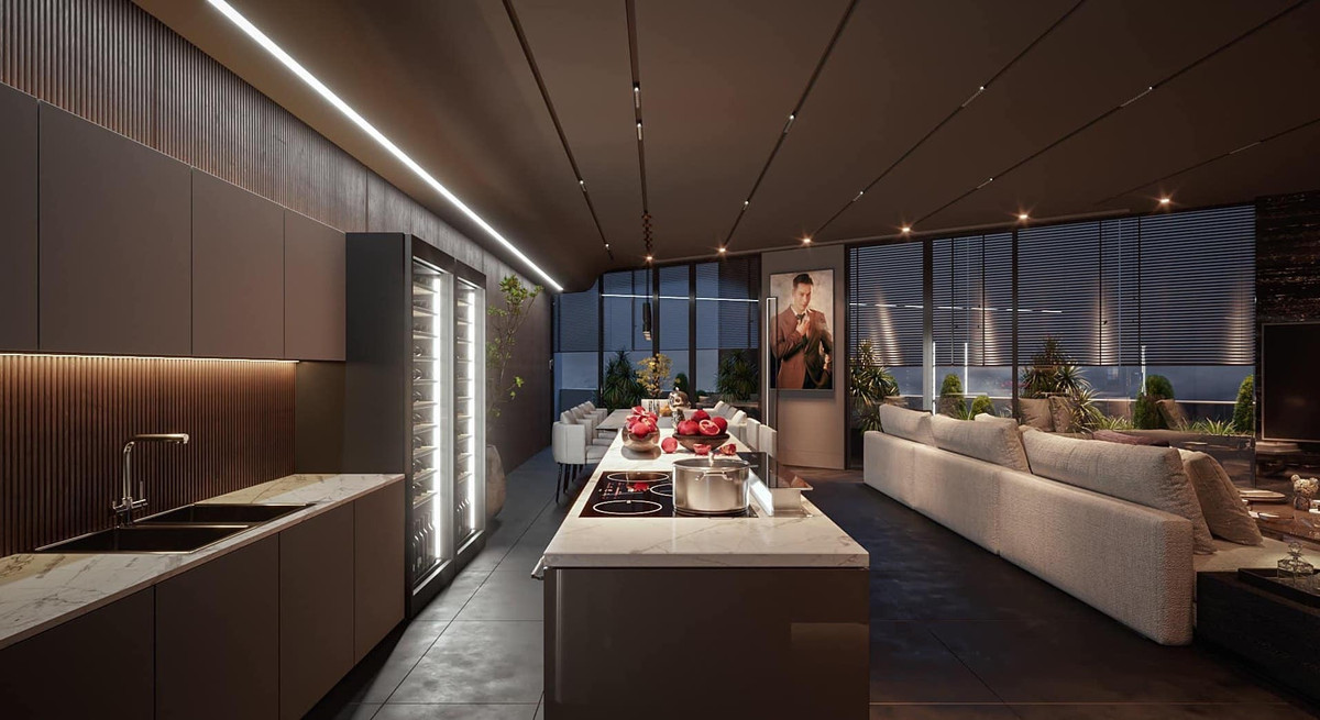 Bếp liên thông với phòng khách. Ảnh: FB Nguyen Le Viet Anh