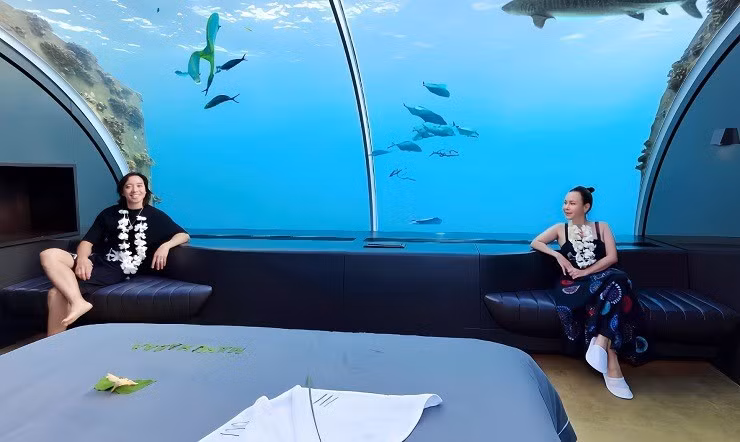 Vợ chồng nghệ sĩ Việt Hương - Hoài Phương vừa có chuyến nghỉ dưỡng kỷ niệm ngày cưới tại Maldives. Đáng chú ý, cặp đôi mạnh tay chi gần 400 triệu đồng để trải nghiệm villa dưới biển The Muraka. Ảnh: FB Việt Hương