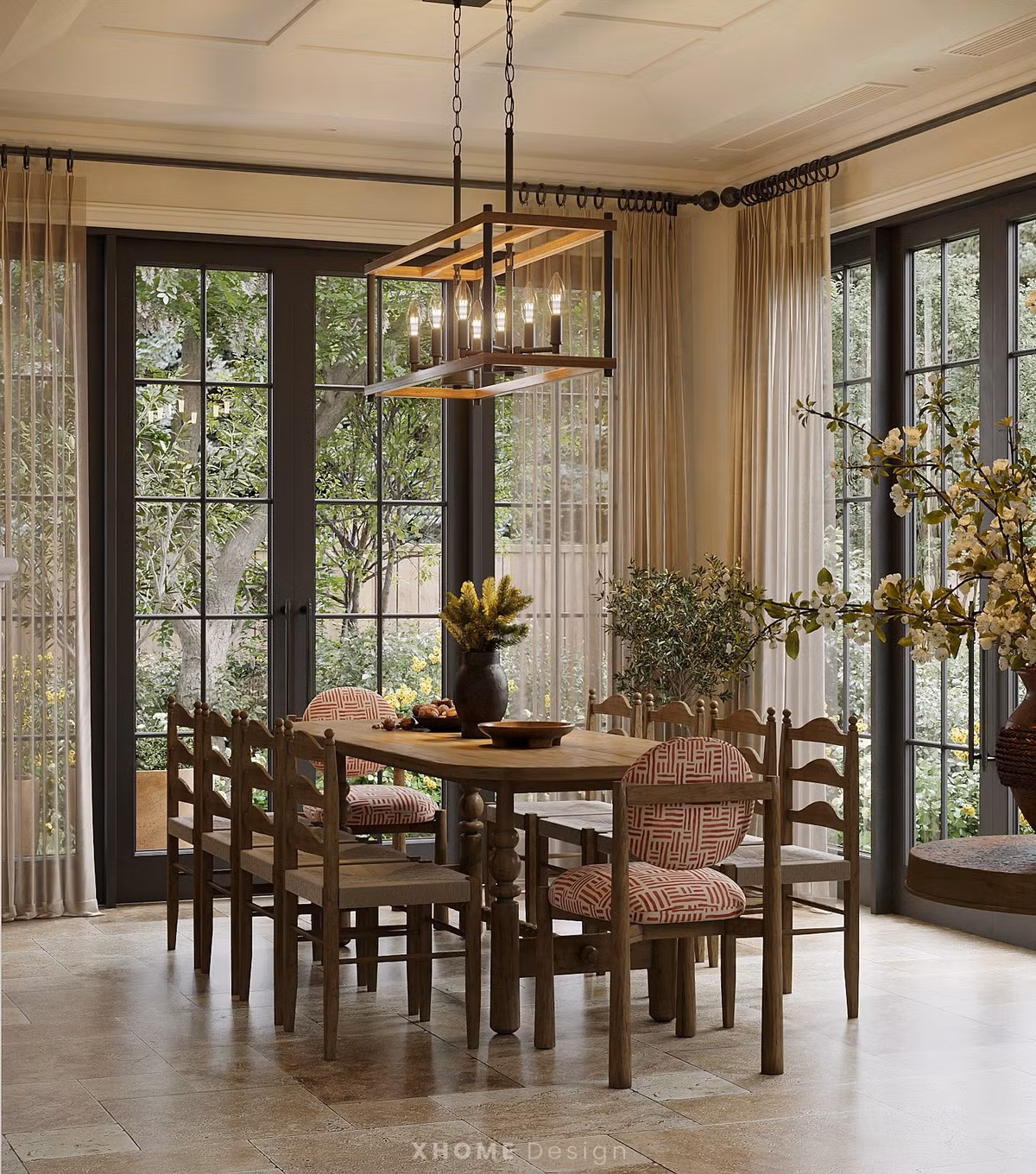 Bàn ăn đặt cạnh khung cửa kính mở ra vườn, lấy ánh sáng tự nhiên suốt cả ngày. Ảnh: FB Nguyễn Đình Tú