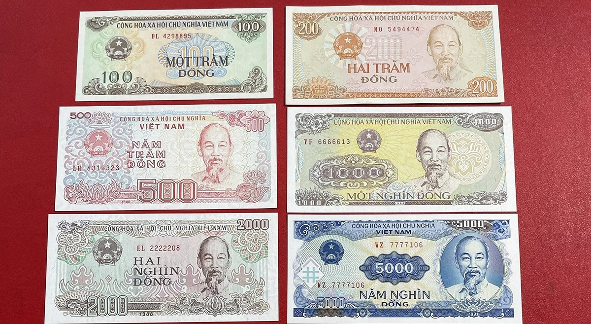 Trong khi đó, tiền giấy cotton - chủ yếu là các tờ tiền lẻ, gồm 6 loại: 5.000 đồng; 2.000 đồng; 1.000 đồng; 500 đồng; 200 đồng; 100 đồng. Ảnh: Thegioitien