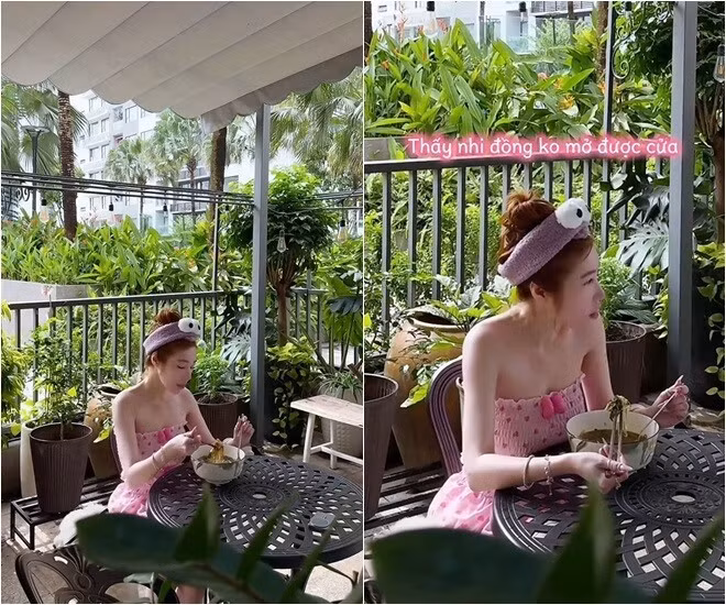 Ban công ngập sắc xanh là không gian thư giãn lý tưởng của Elly Trần. Ảnh: chụp màn hình