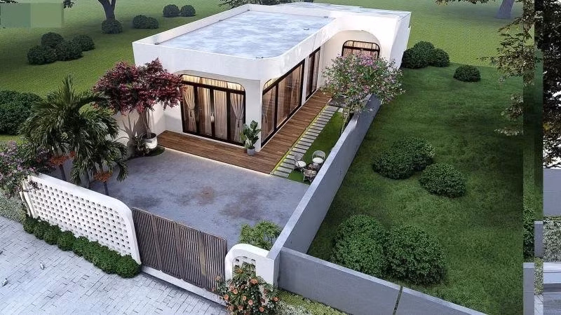 Nhà cấp 4 chữ L giúp tối ưu hóa diện tích sử dụng và tạo không gian riêng biệt cho các phòng. Kiểu nhà này phù hợp với các khu đất có hình dáng không vuông vắn, tận dụng tốt mọi góc của mảnh đất để tạo ra không gian sống thoáng đãng. Ảnh: Tipuvietnam