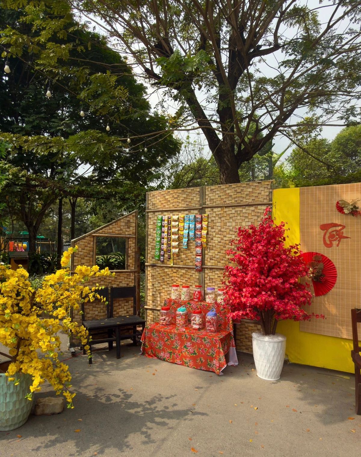 Những vật liệu dân dã như tre, nứa, mái lá và rơm rạ được bài trí khéo léo, tạo sự giao thoa độc đáo giữa kiến trúc hiện đại và nét mộc mạc của hồn quê. Ảnh: FB Trịnh Kim Chi