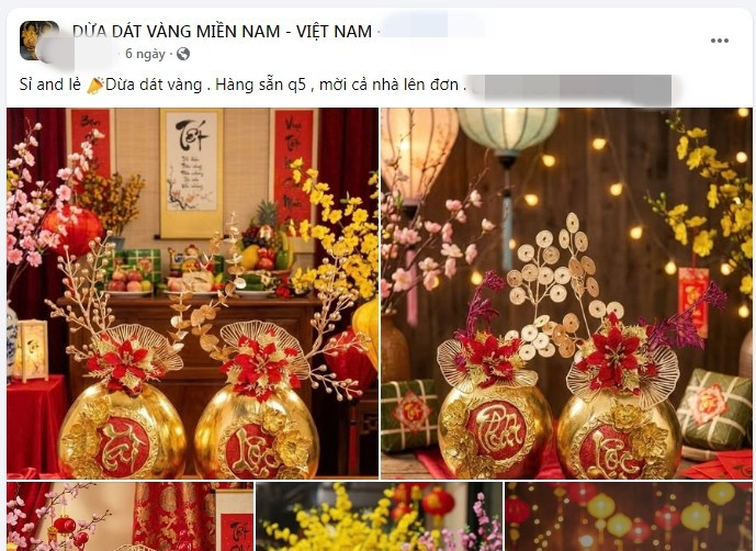 Trên chợ mạng, nhiều bài rao rao bán dừa dát vàng, giá trung bình dao động từ 300.000 - 800.000 đồng/cặp, tùy kích thước. Ảnh chụp màn hình