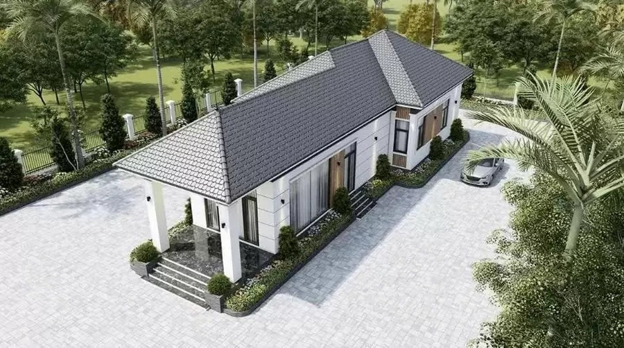 Với thiết kế gọn gàng, hình dáng nhà ống mái Nhật 1 tầng giúp tận dụng tối đa diện tích, đặc biệt phù hợp với những khu đất hẹp. Ảnh: Internet