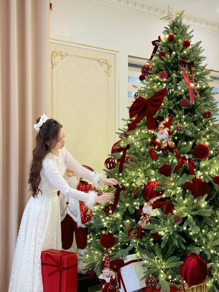 Trước đó, 3 mẹ con Hạnh Xuka cùng nhau trang hoàng nhà cửa lộng lẫy đón Giáng sinh. Ảnh: FBNV