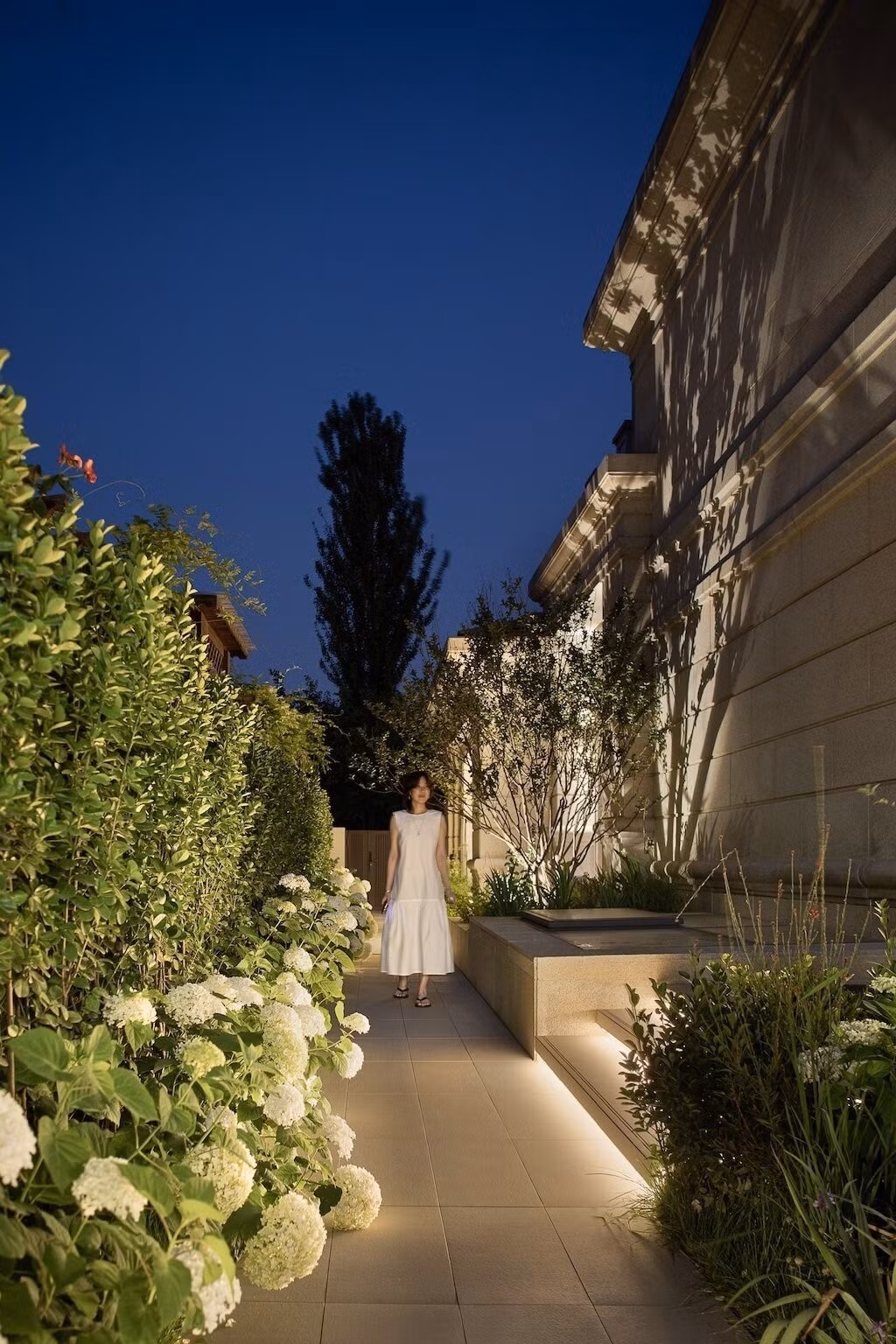 Lối đi cạnh nhà rợp hoa cẩm tú cầu và cây thân thảo mang đến cảm giác thơ mộng. Ảnh: Sohu