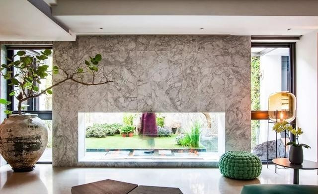 Bên cạnh sofa là một bể cá treo tường và góc dành cho bộ sưu tập của 2 vợ chồng. Ảnh: Toutiao