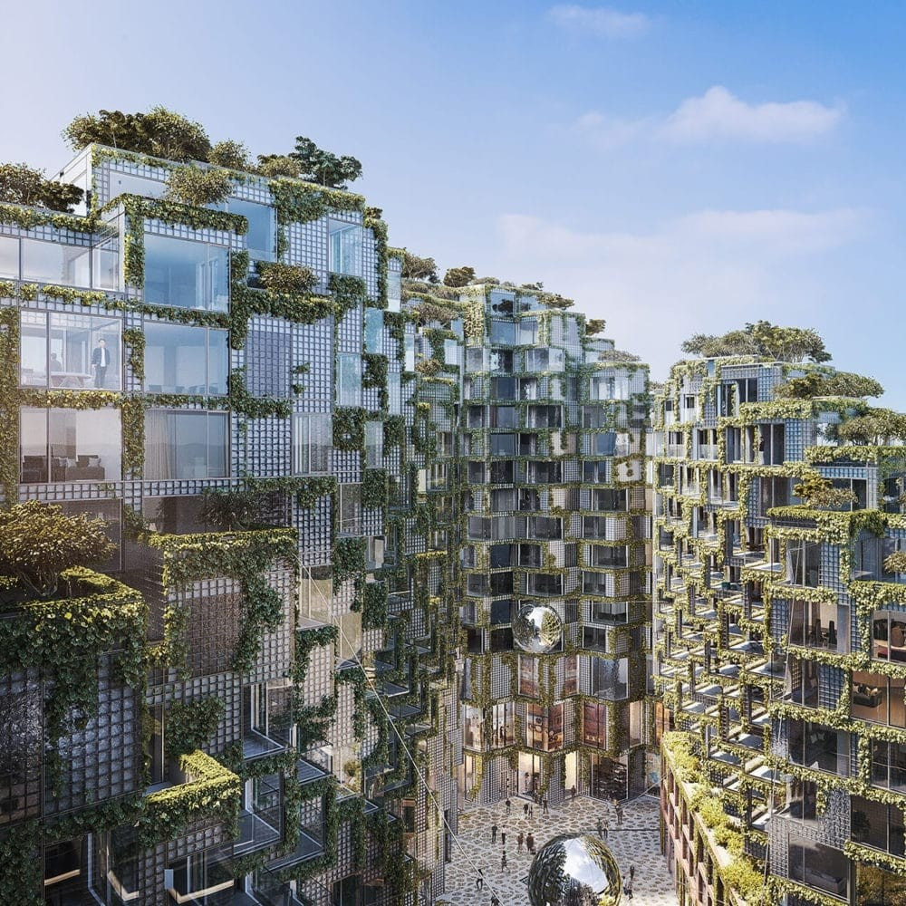 Thiết kế sử dụng phương pháp khối "xếp chồng" hoặc hình pixel, nhô lên trên để chứa các không gian dân cư, bán lẻ và văn phòng trong khi vẫn giữ nguyên diện tích của các tòa nhà di sản hiện có trên khu đất. Ảnh: The LX Collection