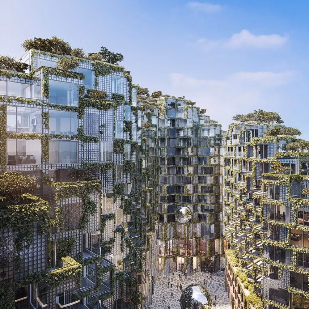 Thiết kế sử dụng phương pháp khối "xếp chồng" hoặc hình pixel, nhô lên trên để chứa các không gian dân cư, bán lẻ và văn phòng trong khi vẫn giữ nguyên diện tích của các tòa nhà di sản hiện có trên khu đất. Ảnh: The LX Collection