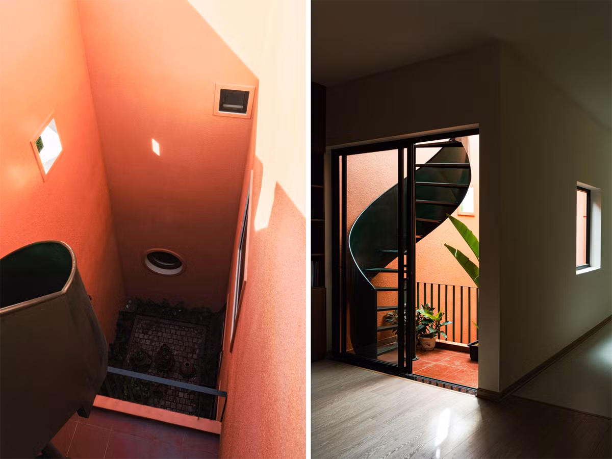 Tường và trần được ốp đồng chất liệu, tạo nên một “lớp áo” thị giác độc đáo. Ảnh: Phan Trọng Tín - Minh Anh