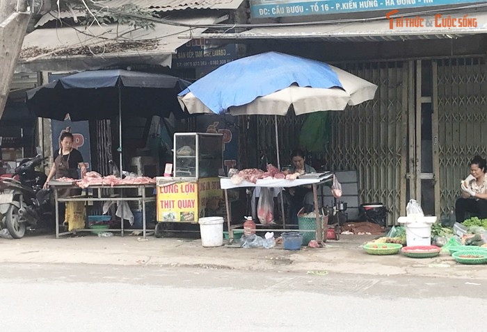 Ô dù dựng ngay dưới gốc cây bên lề đường.