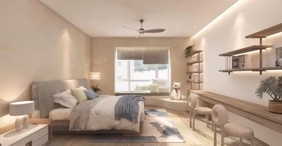 Phòng ngủ ngập ánh sáng với cửa sổ lớn. Ảnh: FBNV