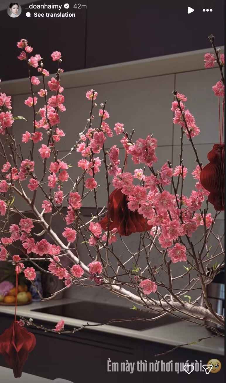 Cành đào lớn nở hơi quá đà. Ảnh: FBNV