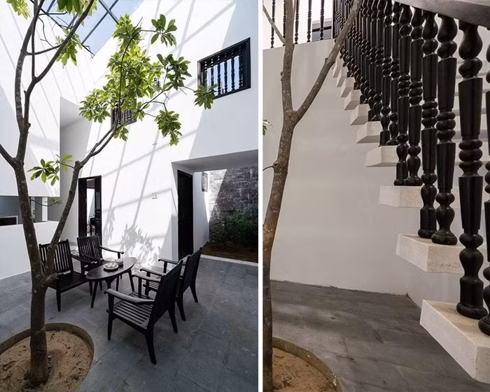 Chi tiết con tiện trong kiến trúc xưa được vận dụng ở song cửa sổ hay tay vịn cầu thang. Ảnh: 6717 studio