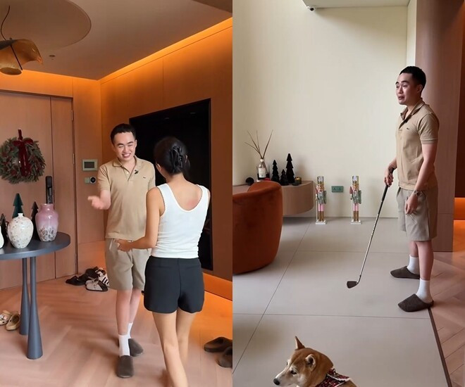 Khu vực tiền sảnh rộng với sàn lát kiểu xương cá. Ảnh chụp màn hình