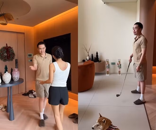 Khu vực tiền sảnh rộng với sàn lát kiểu xương cá. Ảnh chụp màn hình