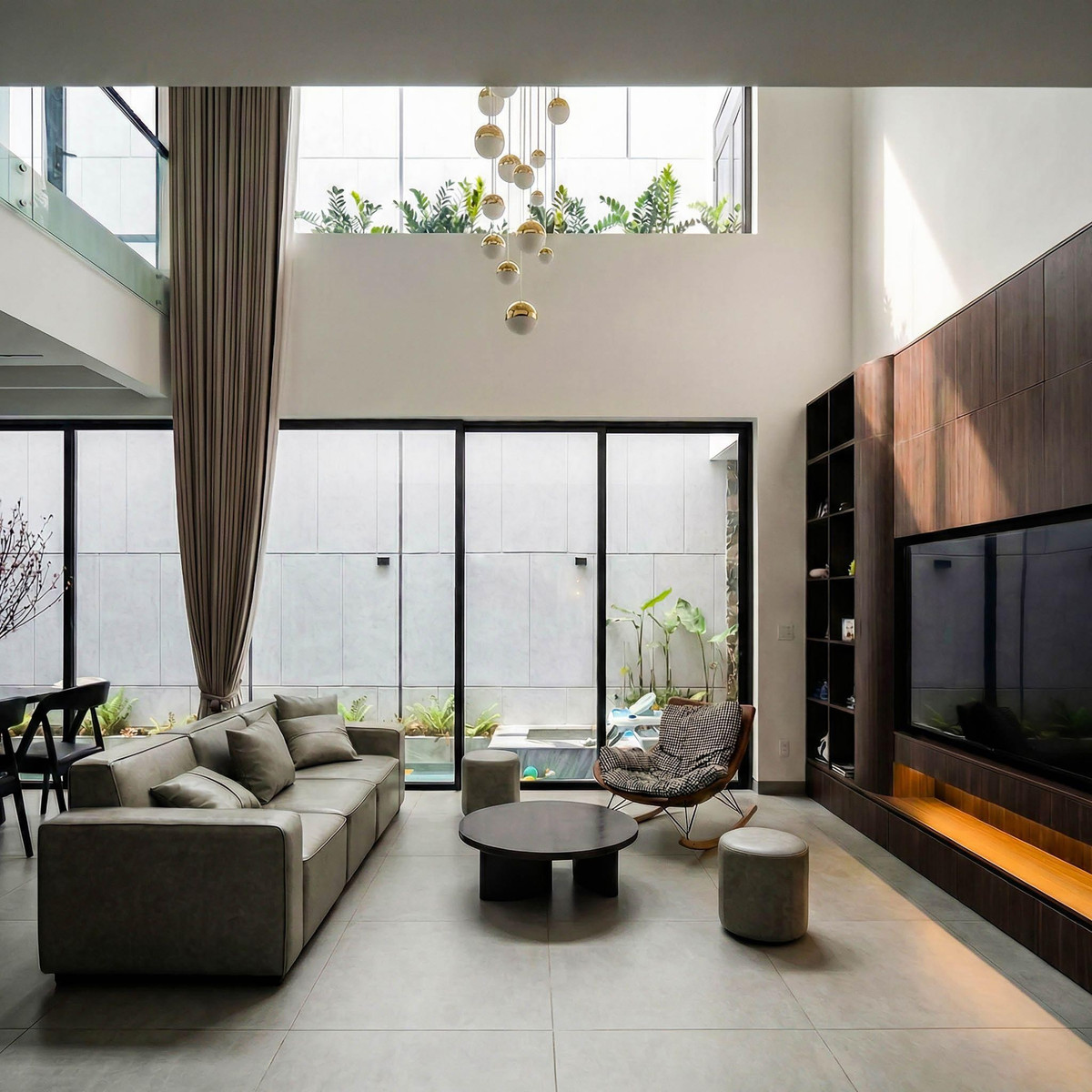 Cửa kính lớn giúp tầng trệt ngập tràn ánh sáng. Ảnh: Master Gont