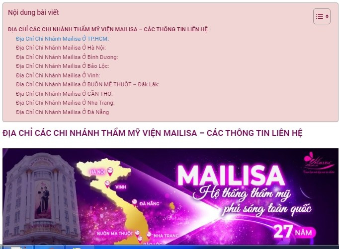 Tuy nhiên, đến giữa tháng 11, sau khi Bộ Công an tiến hành kiểm tra hệ thống, số lượng chi nhánh Mailisa giảm mạnh. Trang fanpage chính thức và website chỉ giới thiệu 9 cơ sở. Ảnh chụp màn hình