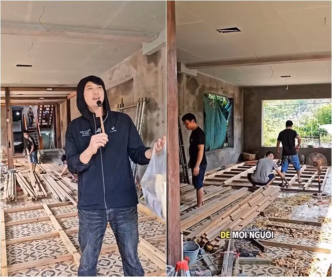 Tầng trệt với sàn lát gạch bông họa tiết cổ điển. Ảnh chụp màn hình