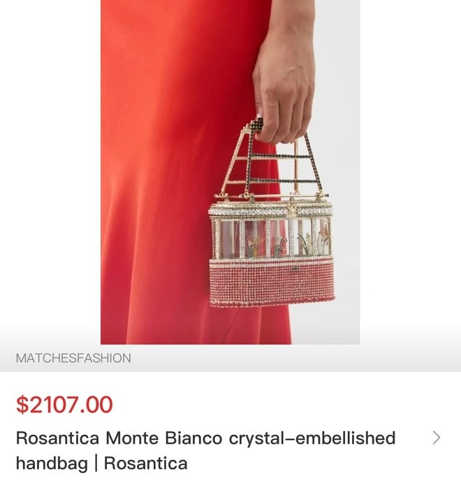 Chiếc túi giới hạn có thiết kế như một chiếc thuyền gondola được chế tác tinh xảo từ đồng thau mạ vàng, điểm xuyết bằng pha lê nhiều màu. Ảnh chụp màn hình