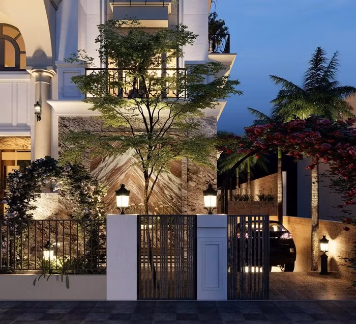 Toàn cảnh căn biệt thự vào buổi tối. Ảnh: FBNV