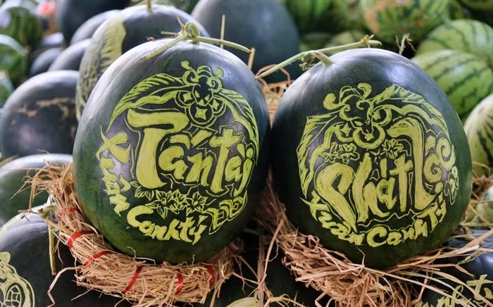 Vào dịp Tết, những quả dưa này thường được khắc chữ thư pháp, bán với giá cao nhờ tính độc đáo và ý nghĩa phong thủy. Ảnh: Phunuonline