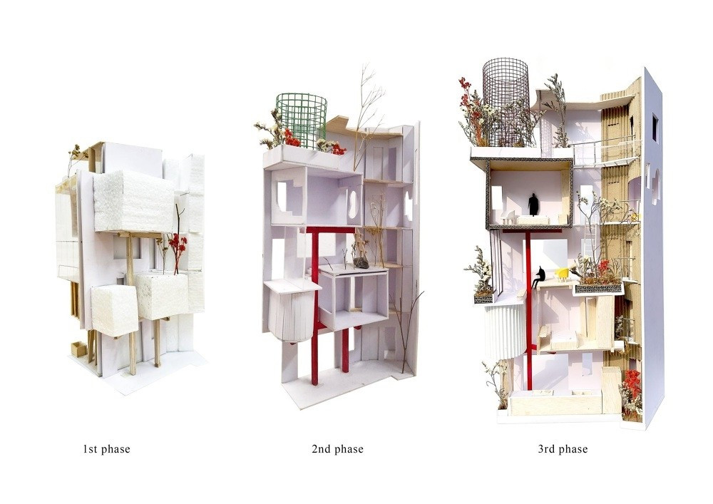 Nhờ dồn lực vào cột, tường bao quanh nhà được làm mỏng đi, giúp 'ăn gian' diện tích và nới rộng không gian sử dụng. Ảnh: Hoàng Lê