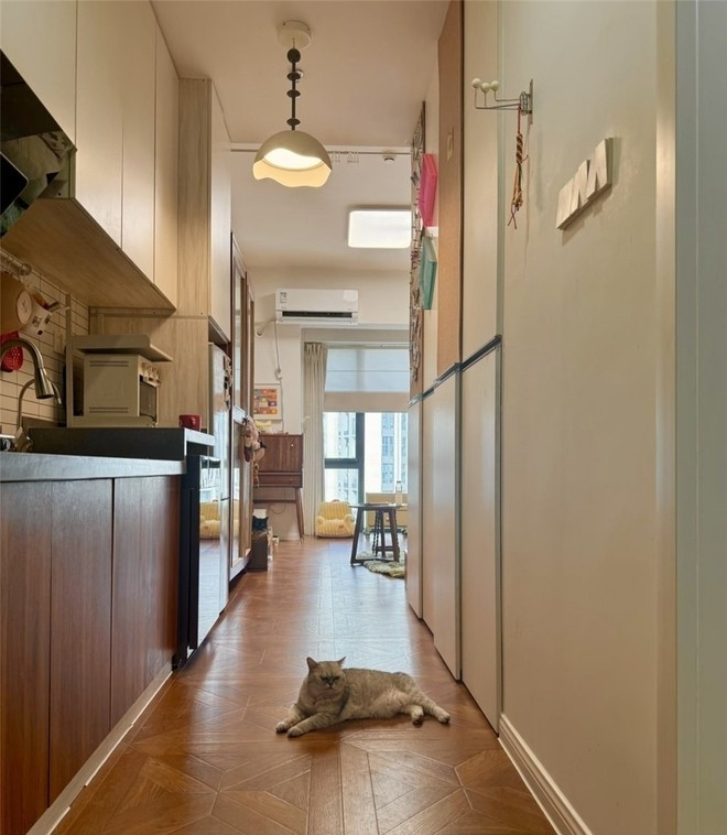 Diện tích khiêm tốn, mặt bằng dài và hẹp tưởng khó sử dụng, song cô gái đã khéo léo biến không gian nhỏ bé thành tổ ấm đầy đủ tiện nghi. Ảnh: Toutiao