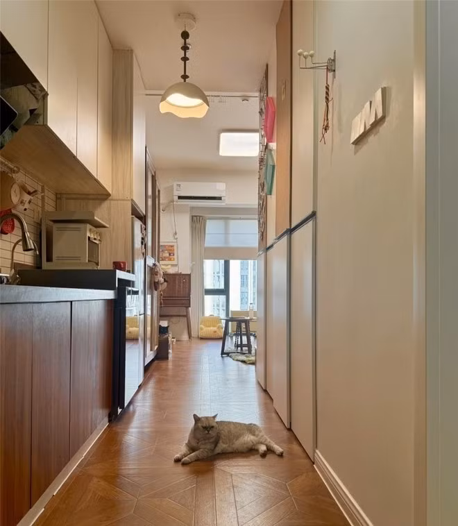 Diện tích khiêm tốn, mặt bằng dài và hẹp tưởng khó sử dụng, song cô gái đã khéo léo biến không gian nhỏ bé thành tổ ấm đầy đủ tiện nghi. Ảnh: Toutiao