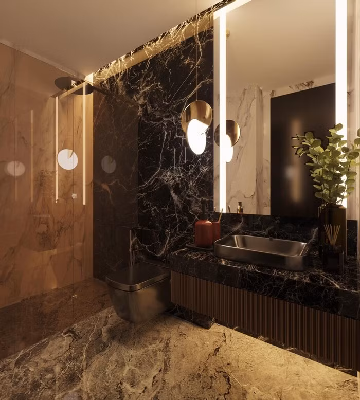 Phòng tắm được thiết kế như khu spa riêng. Ảnh: FBNV