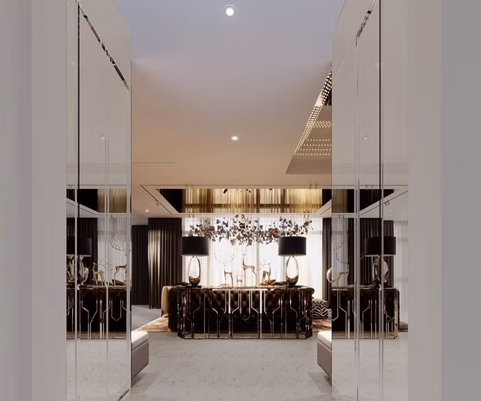 Phòng khách rộng với cửa kính toàn cảnh hướng ra sông. Ảnh: FBNV