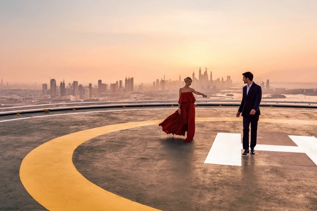 Trên đỉnh khách sạn là sân đỗ trực thăng, từng tổ chức nhiều sự kiện thể thao của các vận động viên quần vợt và golf thế giới. Ảnh: Jumeirah Burj Al Arab