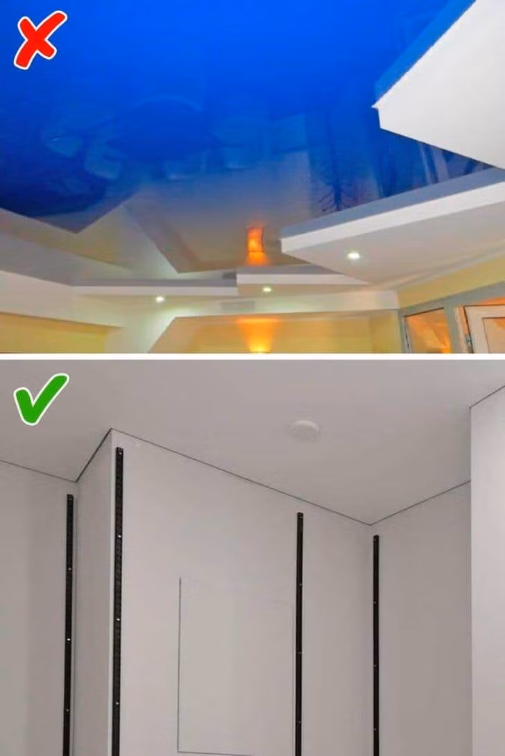 Trần nhà sáng bóng từ lâu đã không được ưa chuộng bởi khiến ngôi nhà trông kém sang. Thay vì trần nhà sáng bóng, nên sử dụng trần thạch cao màu trắng giúp căn nhà sang trọng, trẻ trung và tiết kiệm chi phí sửa chữa. Ảnh: Brightside